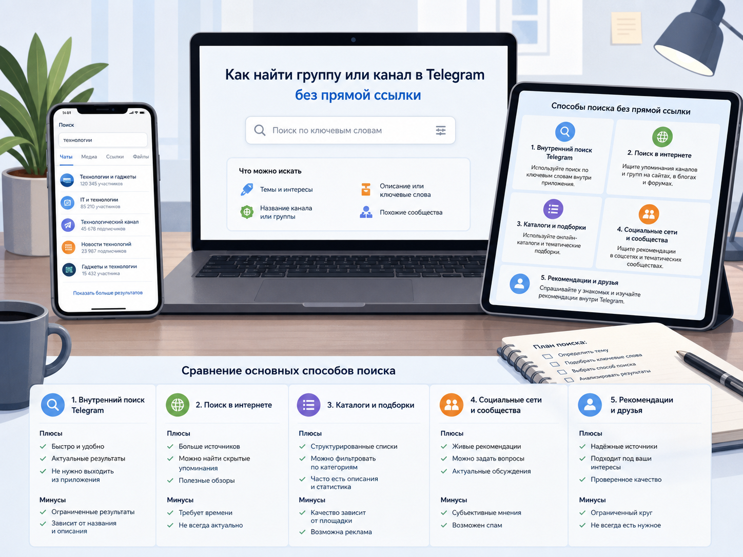 Как найти нужную группу или канал в Телеграме без ссылки?